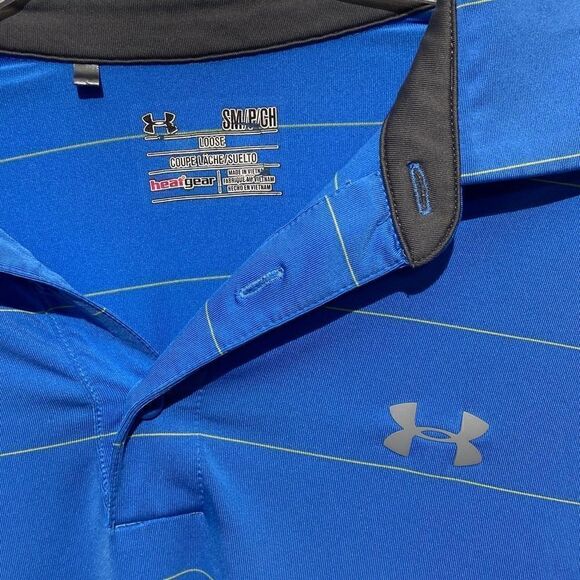 Under Armour Men's Striped Loose Fit Heat Gear Golf Blue Polo Shirt Small - Picture 3 of 8
